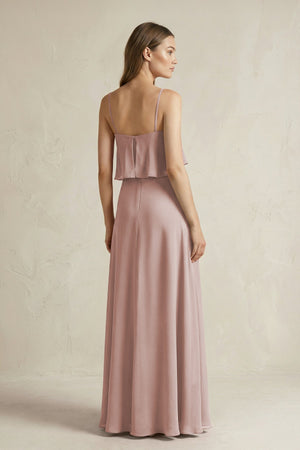 Ruffled Spaghetti Strap A - Line Chiffon Bridesmaid Dress in Toffee - KissProm Bridesmaid Dresses