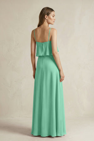 Ruffled Spaghetti Strap A - Line Chiffon Bridesmaid Dress in Turquoise - KissProm Bridesmaid Dresses
