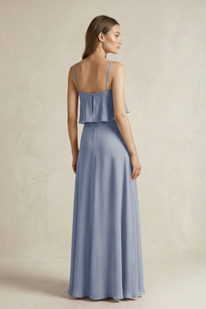 Ruffled Spaghetti Strap A - Line Chiffon Bridesmaid Dress in Twilight - KissProm Bridesmaid Dresses