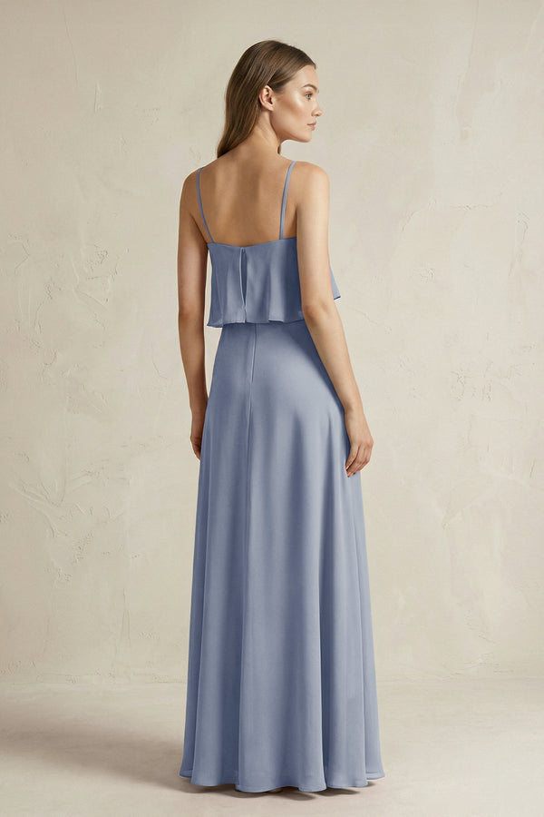 Ruffled Spaghetti Strap A - Line Chiffon Bridesmaid Dress in Twilight - KissProm Bridesmaid Dresses