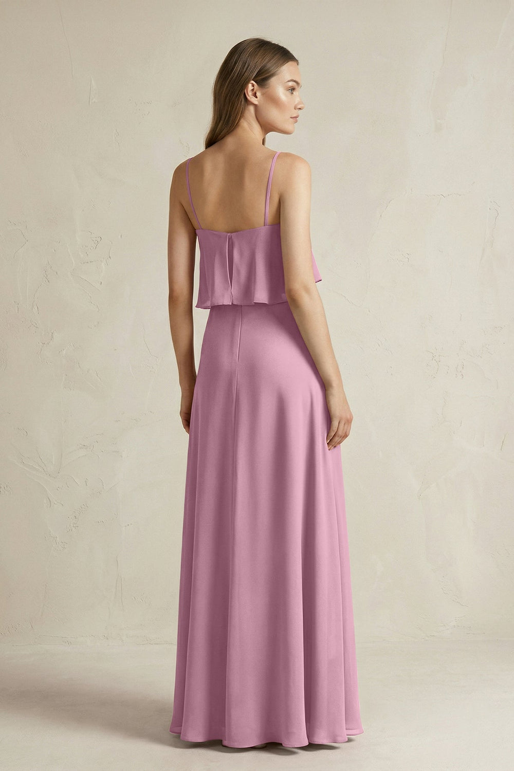Ruffled Spaghetti Strap A - Line Chiffon Bridesmaid Dress in Vintage Mauve - KissProm Bridesmaid Dresses