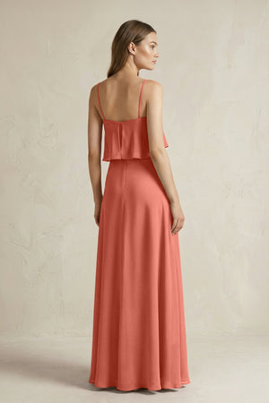 Ruffled Spaghetti Strap A - Line Chiffon Bridesmaid Dress in Wild Rose - KissProm Bridesmaid Dresses