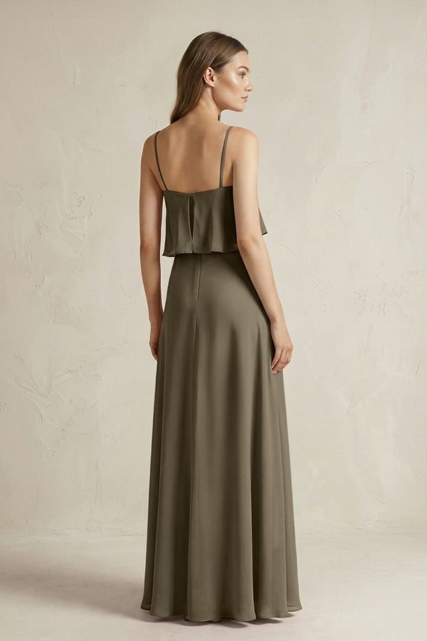 Ruffled Spaghetti Strap A - Line Chiffon Bridesmaid Dress in Willow Green - KissProm Bridesmaid Dresses