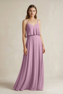 Ruffled Spaghetti Strap A - Line Chiffon Bridesmaid Dress in Wisteria - KissProm Bridesmaid Dresses