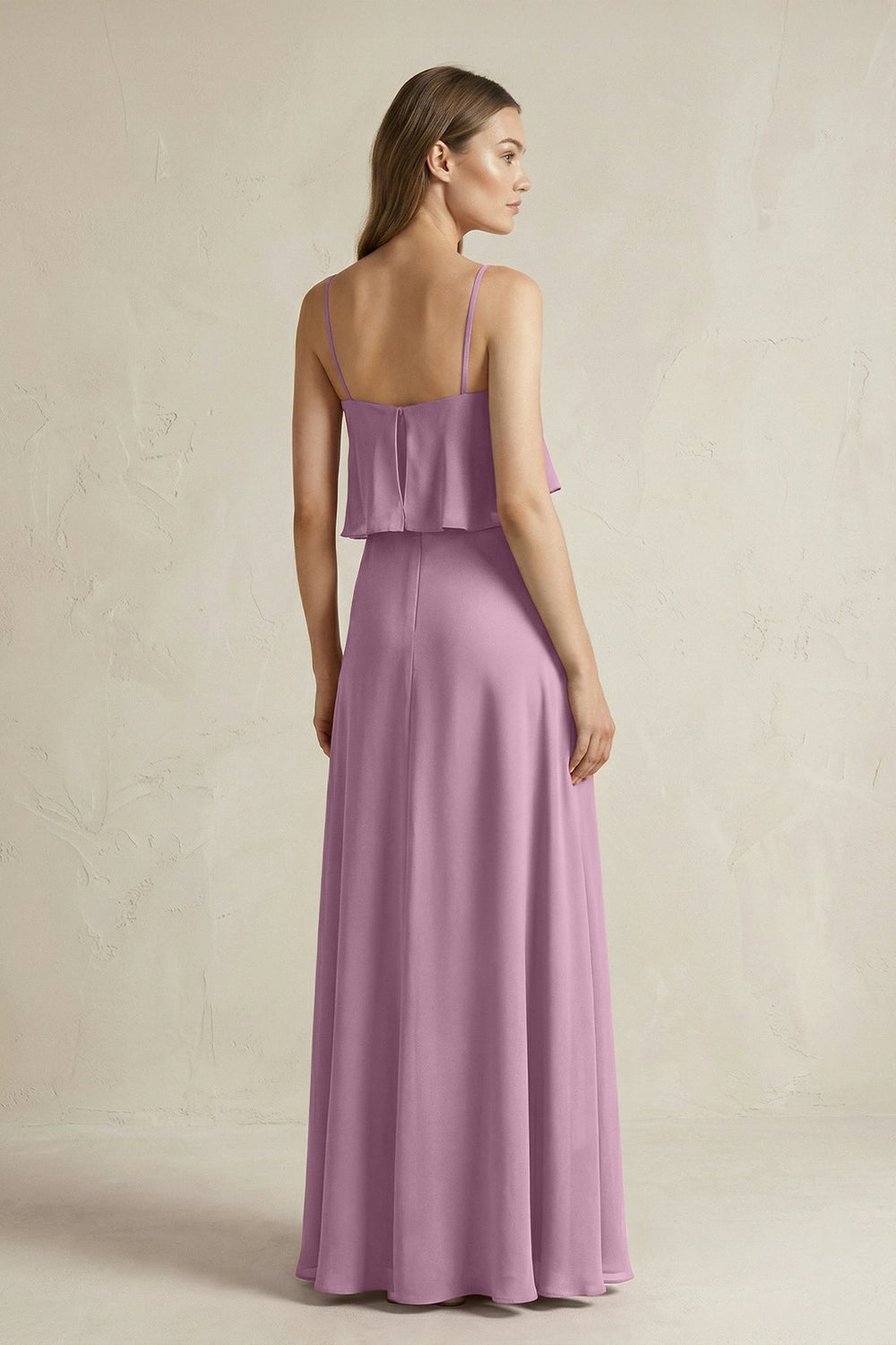 Ruffled Spaghetti Strap A - Line Chiffon Bridesmaid Dress in Wisteria - KissProm Bridesmaid Dresses