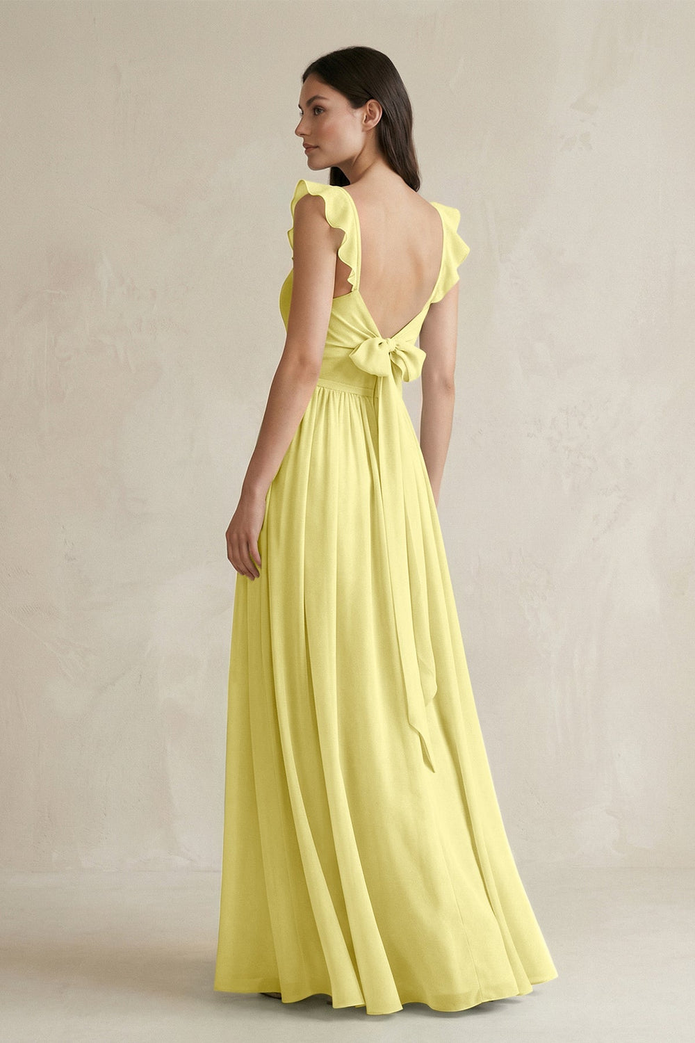 Ruffled Spaghetti Strap Chiffon A - Line Bridesmaid Dress in Buttercup - KissProm Bridesmaid Dresses