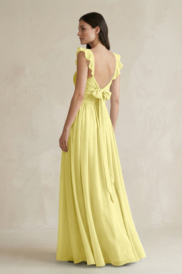 Ruffled Spaghetti Strap Chiffon A - Line Bridesmaid Dress in Buttercup - KissProm Bridesmaid Dresses