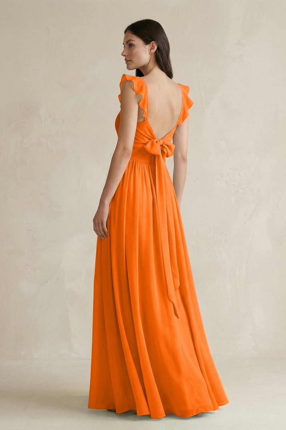 Ruffled Spaghetti Strap Chiffon A - Line Bridesmaid Dress in Cinnamon - KissProm Bridesmaid Dresses