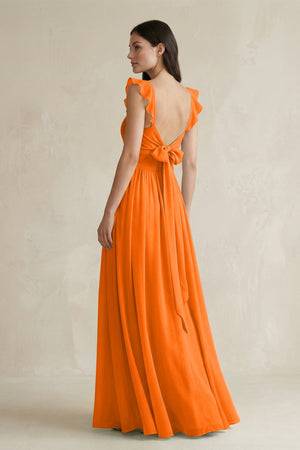 Ruffled Spaghetti Strap Chiffon A - Line Bridesmaid Dress in Cinnamon - KissProm Bridesmaid Dresses