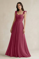 Ruffled Spaghetti Strap Chiffon A - Line Bridesmaid Dress in Desert Rose - KissProm Bridesmaid Dresses