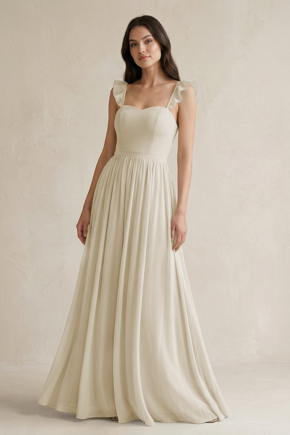 Ruffled Spaghetti Strap Chiffon A - Line Bridesmaid Dress in Dove Gray - KissProm Bridesmaid Dresses
