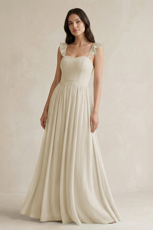 Ruffled Spaghetti Strap Chiffon A - Line Bridesmaid Dress in Dove Gray - KissProm Bridesmaid Dresses
