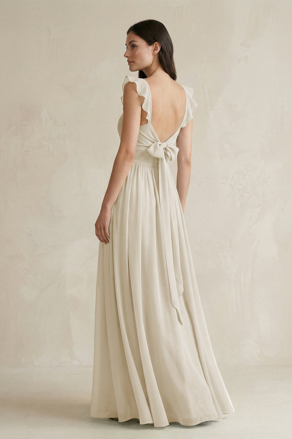 Ruffled Spaghetti Strap Chiffon A - Line Bridesmaid Dress in Dove Gray - KissProm Bridesmaid Dresses