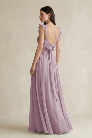 Ruffled Spaghetti Strap Chiffon A - Line Bridesmaid Dress in Dusk - KissProm Bridesmaid Dresses