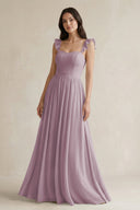 Ruffled Spaghetti Strap Chiffon A - Line Bridesmaid Dress in Dusk - KissProm Bridesmaid Dresses