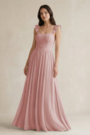 Ruffled Spaghetti Strap Chiffon A - Line Bridesmaid Dress in Dusty Rose - KissProm Bridesmaid Dresses