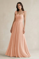 Ruffled Spaghetti Strap Chiffon A - Line Bridesmaid Dress in English Rose - KissProm Bridesmaid Dresses