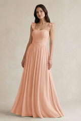 Ruffled Spaghetti Strap Chiffon A - Line Bridesmaid Dress in English Rose - KissProm Bridesmaid Dresses