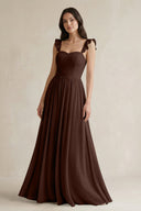 Ruffled Spaghetti Strap Chiffon A - Line Bridesmaid Dress in Espresso - KissProm Bridesmaid Dresses