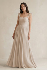 Ruffled Spaghetti Strap Chiffon A - Line Bridesmaid Dress in Frost - KissProm Bridesmaid Dresses