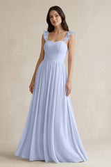 Ruffled Spaghetti Strap Chiffon A - Line Bridesmaid Dress in Ice - KissProm Bridesmaid Dresses