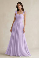 Ruffled Spaghetti Strap Chiffon A - Line Bridesmaid Dress in Lavender - KissProm Bridesmaid Dresses