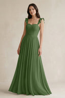 Ruffled Spaghetti Strap Chiffon A - Line Bridesmaid Dress in Moss - KissProm Bridesmaid Dresses