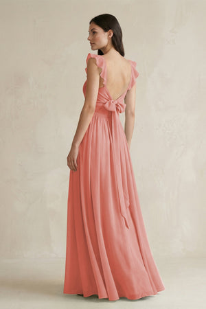 Ruffled Spaghetti Strap Chiffon A - Line Bridesmaid Dress in Mulberry - KissProm Bridesmaid Dresses