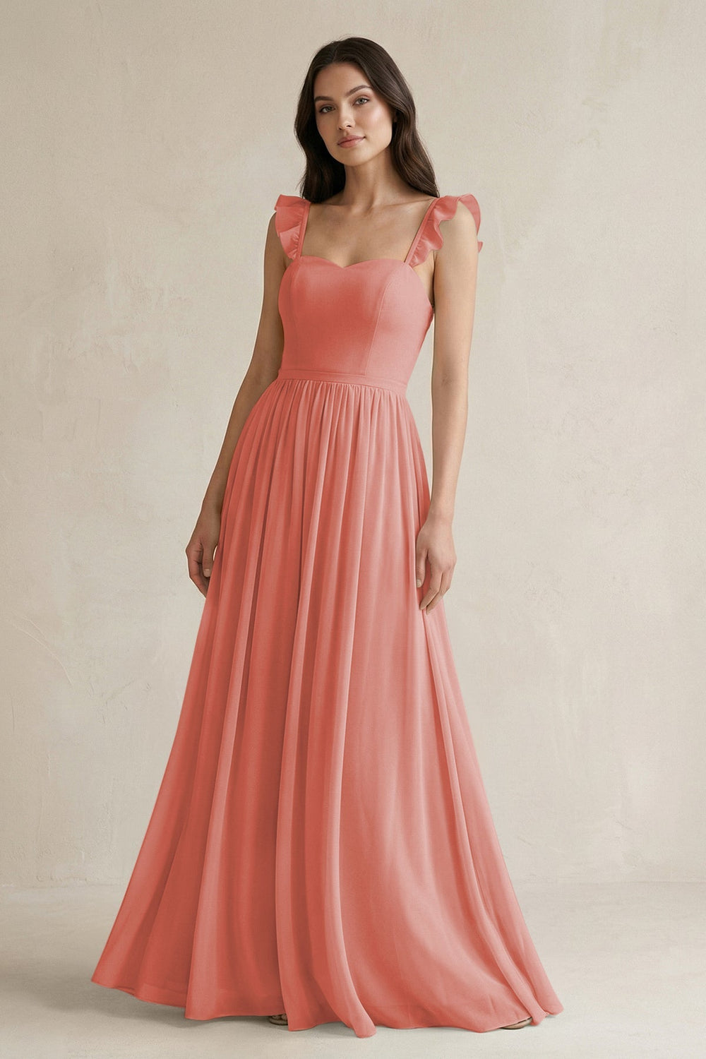 Ruffled Spaghetti Strap Chiffon A - Line Bridesmaid Dress in Mulberry - KissProm Bridesmaid Dresses
