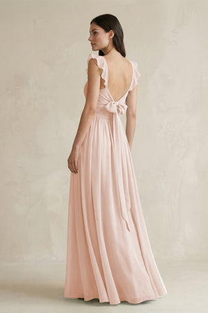 Ruffled Spaghetti Strap Chiffon A - Line Bridesmaid Dress in Pale Blush - KissProm Bridesmaid Dresses