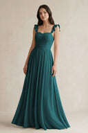 Ruffled Spaghetti Strap Chiffon A - Line Bridesmaid Dress in Pine - KissProm Bridesmaid Dresses