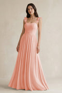 Ruffled Spaghetti Strap Chiffon A - Line Bridesmaid Dress in Rose Petal - KissProm Bridesmaid Dresses