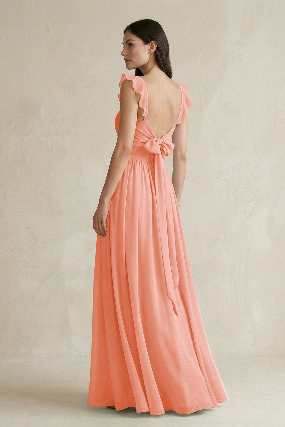 Ruffled Spaghetti Strap Chiffon A - Line Bridesmaid Dress in Rosette - KissProm Bridesmaid Dresses