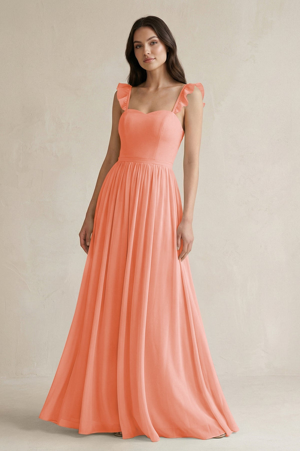 Ruffled Spaghetti Strap Chiffon A - Line Bridesmaid Dress in Rosette - KissProm Bridesmaid Dresses
