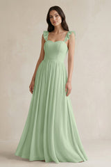 Ruffled Spaghetti Strap Chiffon A - Line Bridesmaid Dress in Sage - KissProm Bridesmaid Dresses