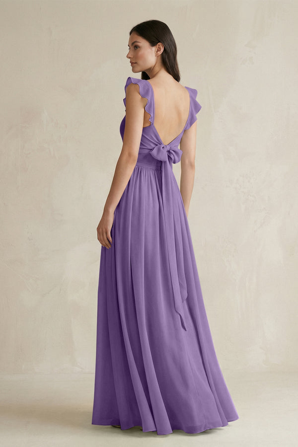 Ruffled Spaghetti Strap Chiffon A - Line Bridesmaid Dress in Tahiti - KissProm Bridesmaid Dresses