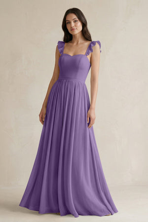 Ruffled Spaghetti Strap Chiffon A - Line Bridesmaid Dress in Tahiti - KissProm Bridesmaid Dresses