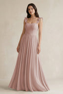 Ruffled Spaghetti Strap Chiffon A - Line Bridesmaid Dress in Toffee - KissProm Bridesmaid Dresses