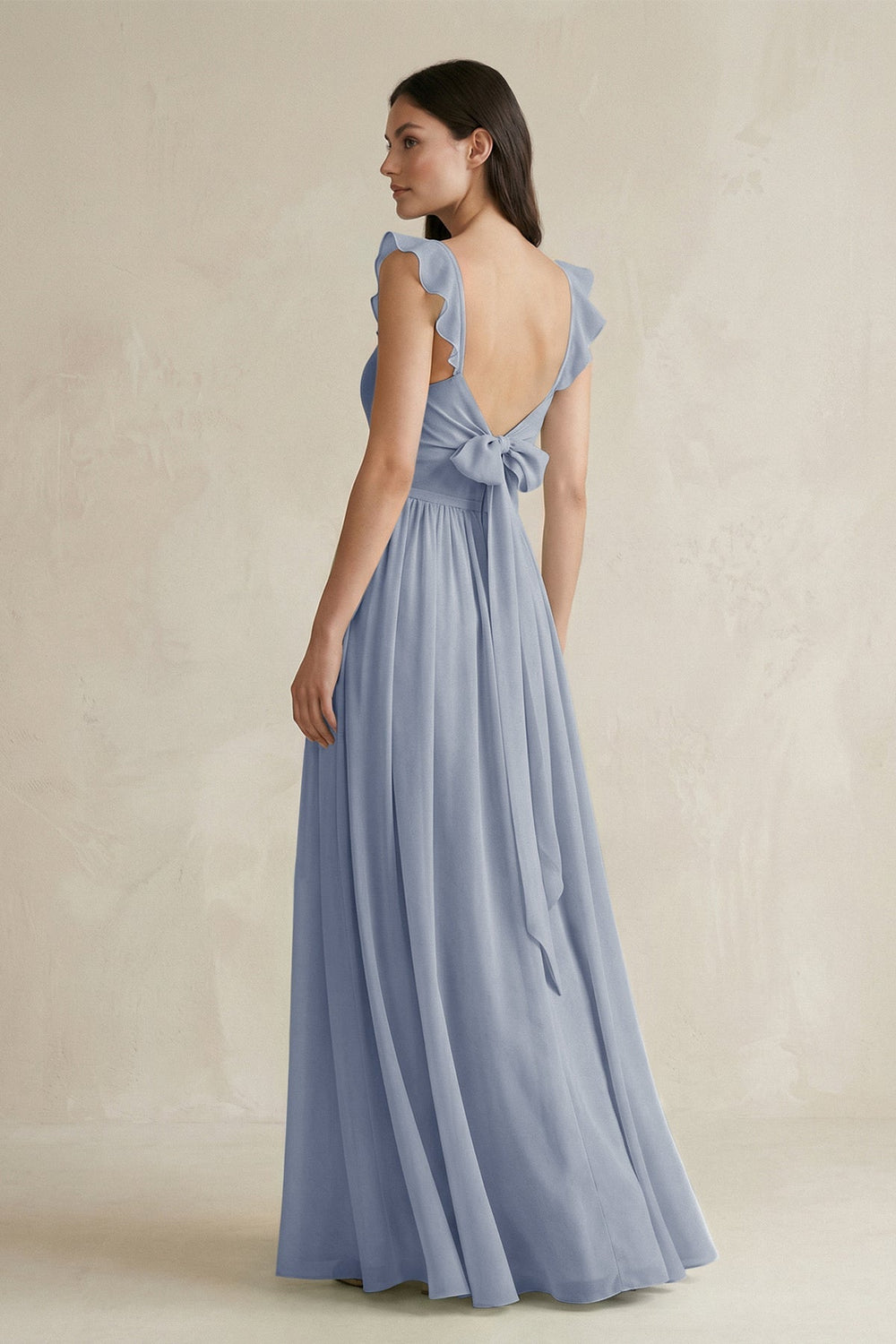Ruffled Spaghetti Strap Chiffon A - Line Bridesmaid Dress in Twilight - KissProm Bridesmaid Dresses