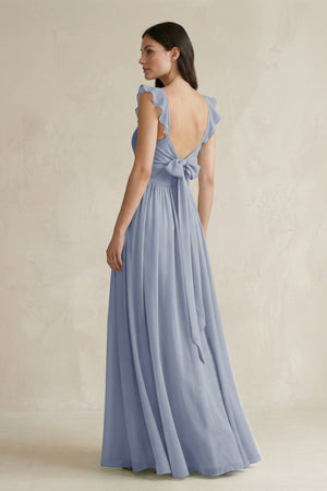 Ruffled Spaghetti Strap Chiffon A - Line Bridesmaid Dress in Twilight - KissProm Bridesmaid Dresses
