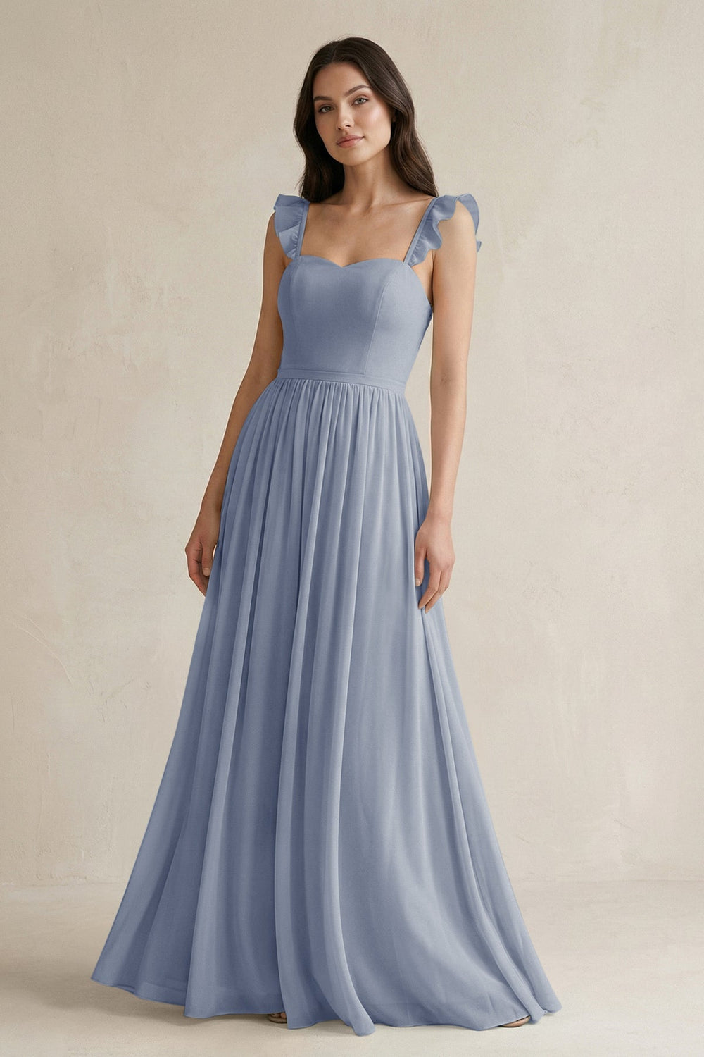 Ruffled Spaghetti Strap Chiffon A - Line Bridesmaid Dress in Twilight - KissProm Bridesmaid Dresses
