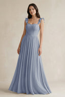 Ruffled Spaghetti Strap Chiffon A - Line Bridesmaid Dress in Twilight - KissProm Bridesmaid Dresses