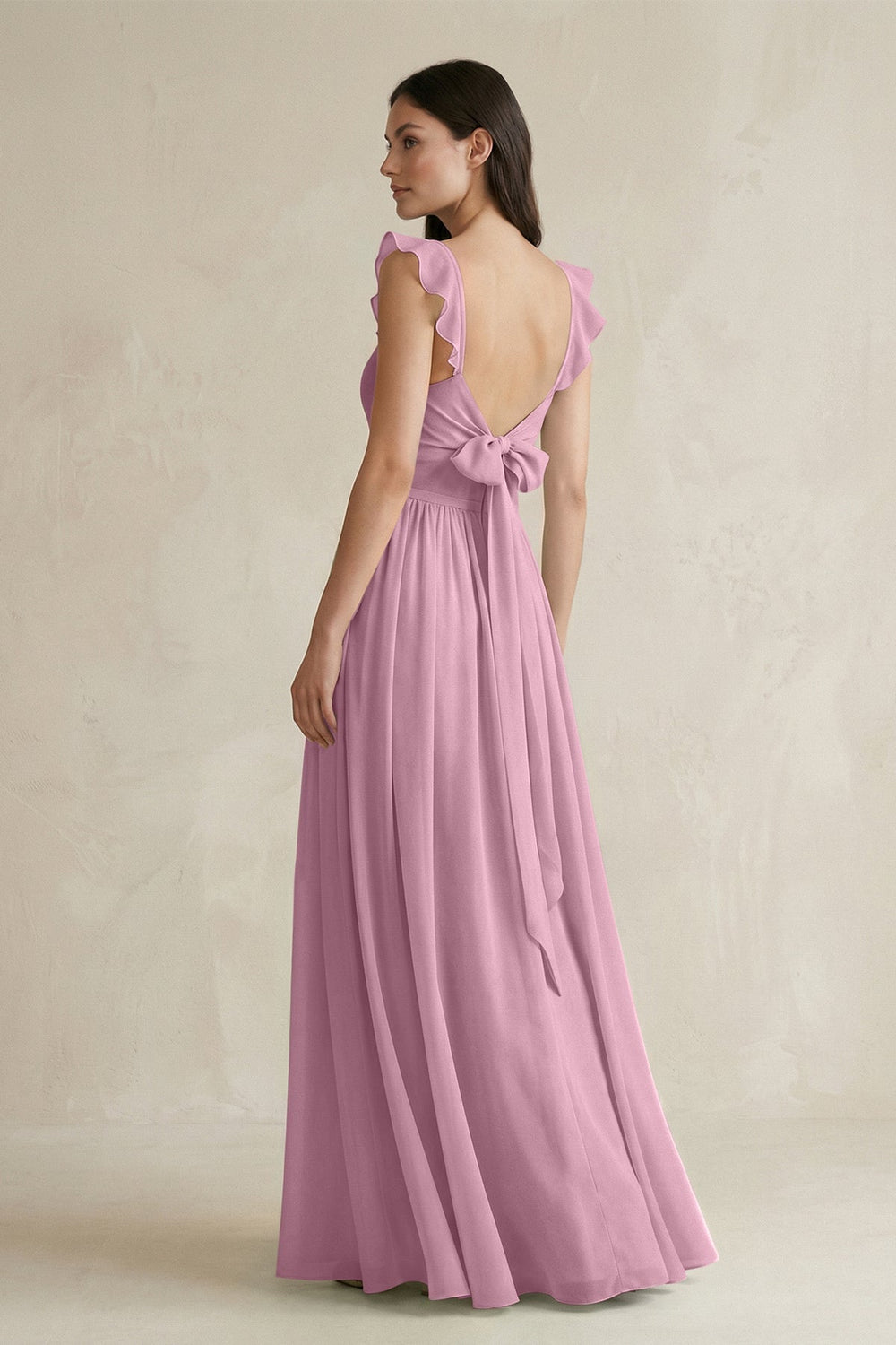 Ruffled Spaghetti Strap Chiffon A - Line Bridesmaid Dress in Vintage Mauve - KissProm Bridesmaid Dresses