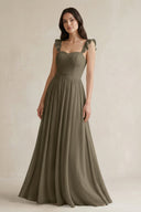 Ruffled Spaghetti Strap Chiffon A - Line Bridesmaid Dress in Willow Green - KissProm Bridesmaid Dresses