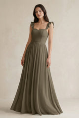 Ruffled Spaghetti Strap Chiffon A - Line Bridesmaid Dress in Willow Green - KissProm Bridesmaid Dresses