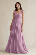 Ruffled Spaghetti Strap Chiffon A - Line Bridesmaid Dress in Wisteria - KissProm Bridesmaid Dresses