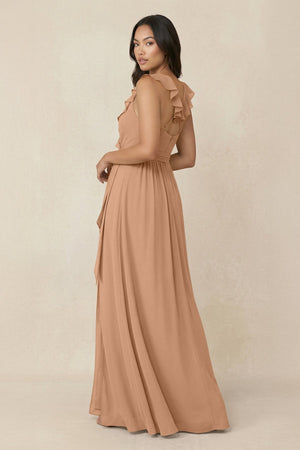 Ruffled V-Neck A-Line Chiffon Bridesmaid Dress in Bronzer - KissProm BRIDESMAID DRESSES