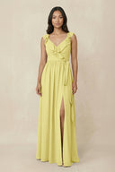 Ruffled V-Neck A-Line Chiffon Bridesmaid Dress in Buttercup - KissProm BRIDESMAID DRESSES