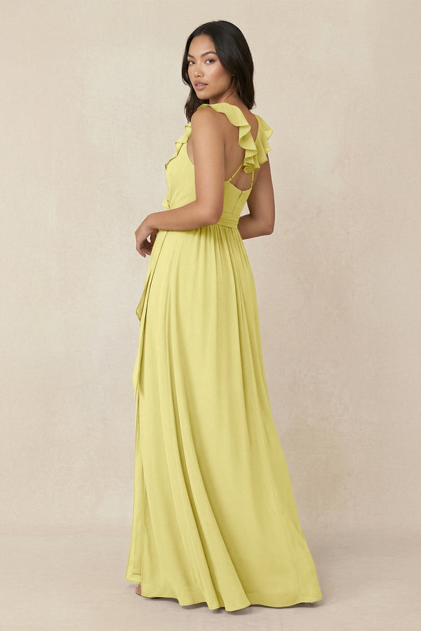 Ruffled V-Neck A-Line Chiffon Bridesmaid Dress in Buttercup - KissProm BRIDESMAID DRESSES
