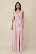 Ruffled V-Neck A-Line Chiffon Bridesmaid Dress in Candy Pink - KissProm BRIDESMAID DRESSES